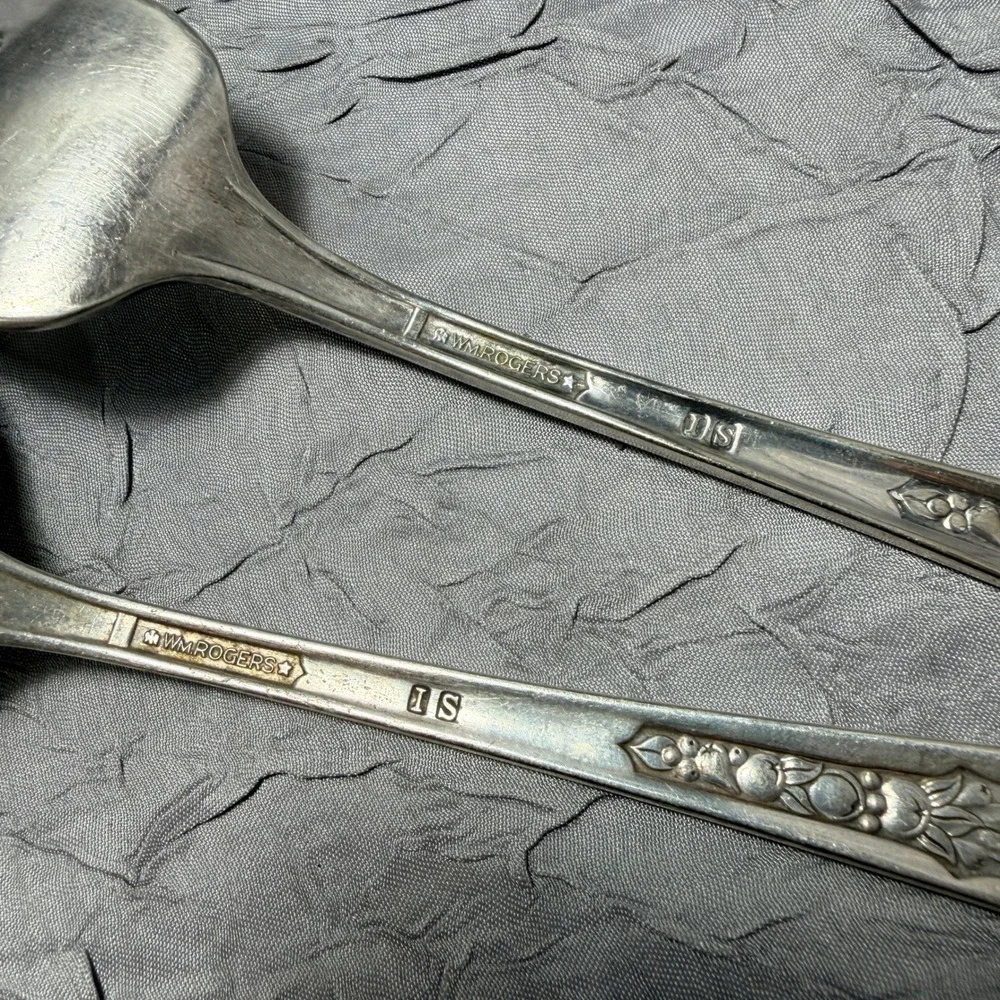 Wm Rogers & Son April 1950 Silverplate Serving Set Spoon and Fork 2pc IS